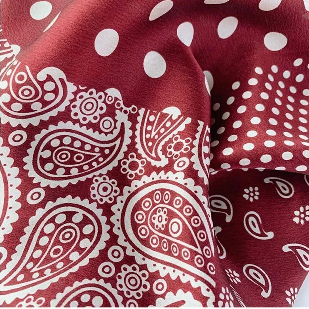 Red Dot and Paisley Mulberry Silk Neck Scarf